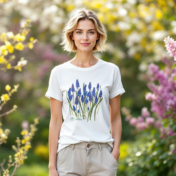 Koszulka bawełniana z ilustracją szafirek armeński | kup teraz w botaniki