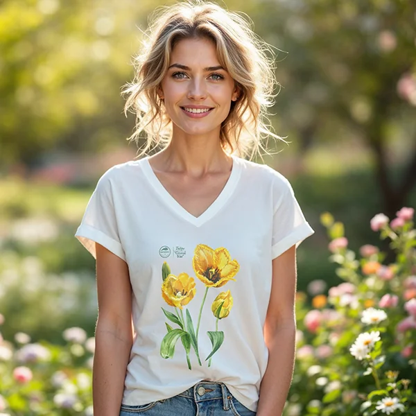 Koszulka damska v-neck premium żółty tulipan crystal star | kup teraz w botaniki