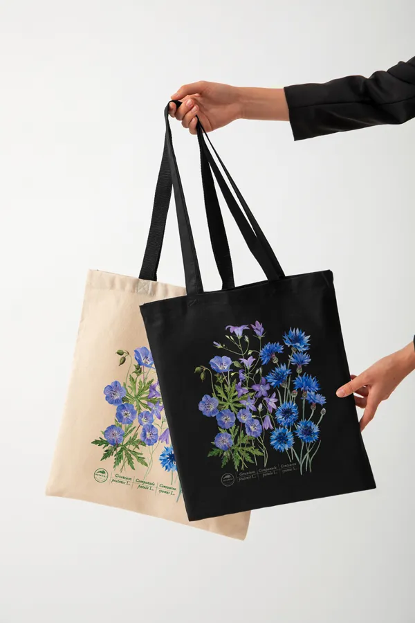 Błękitna łąka - torba bawełniana z nadrukiem dla miłośnika roślin i kwiatów | botaniki