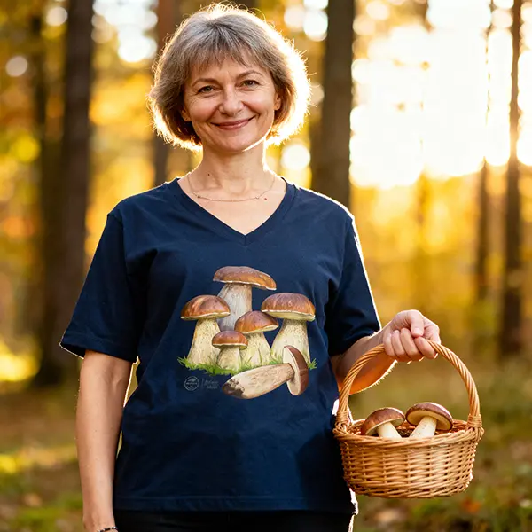 Koszulka v-neck dla grzybiarzy i miłośników grzybów od botaniki